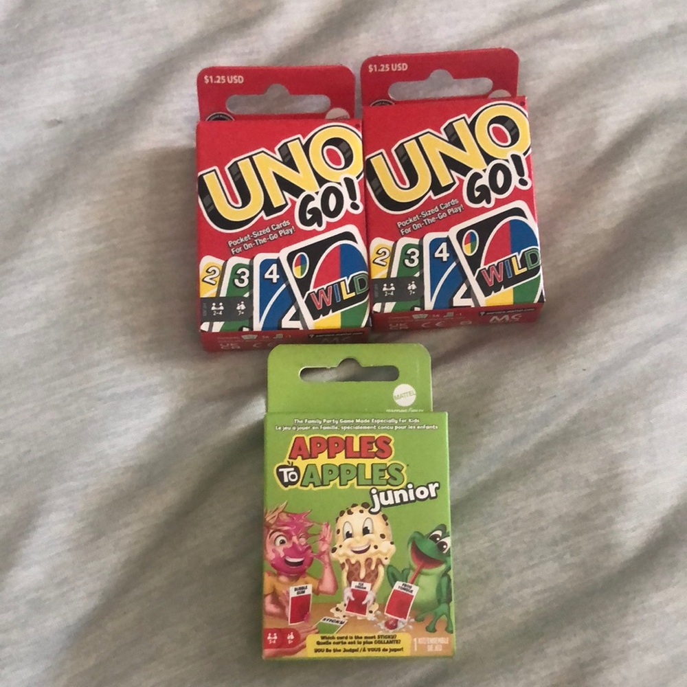 Mattel UNO Go! and Apples to Apples Junior Card Games - Red, Green